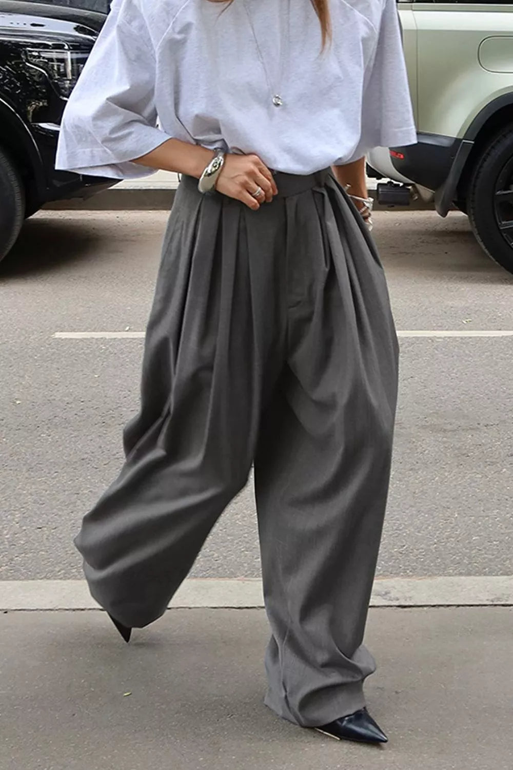 High-Waisted Wide-Leg Pleated Pants