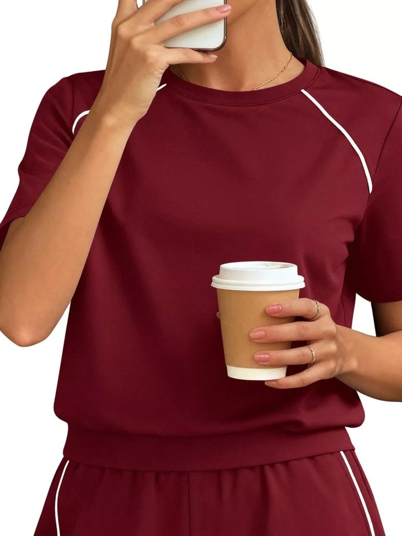 Contrast Trim Short Sleeve T-Shirt and Shorts Set