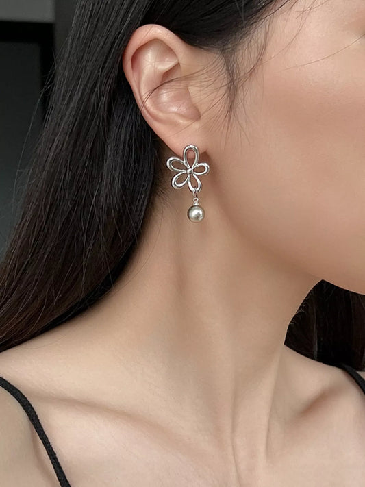 Flower Pearl Drop Earrings