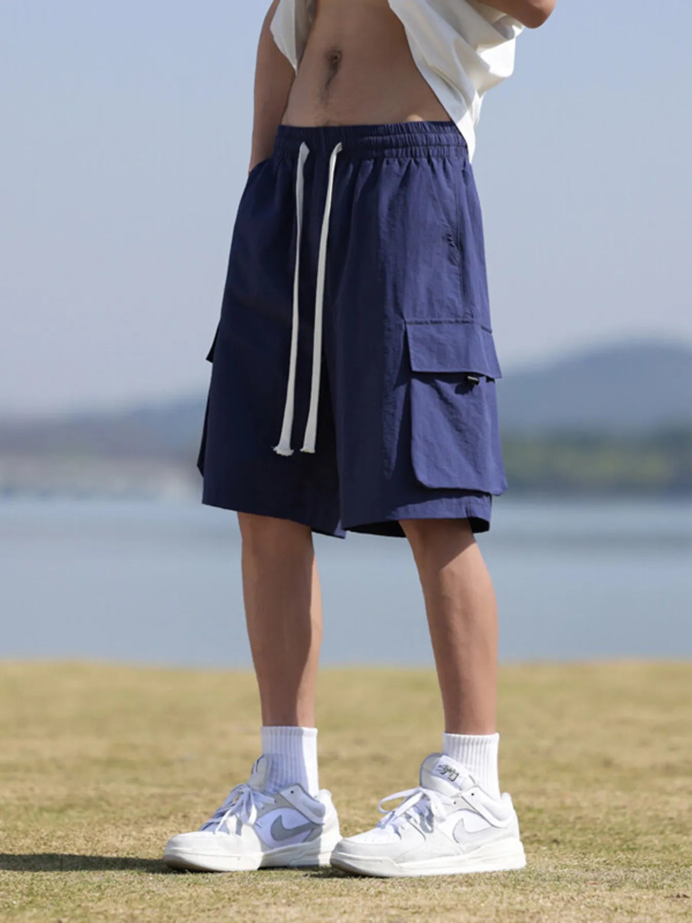 Men's Plus Size Drawstring Cargo Shorts