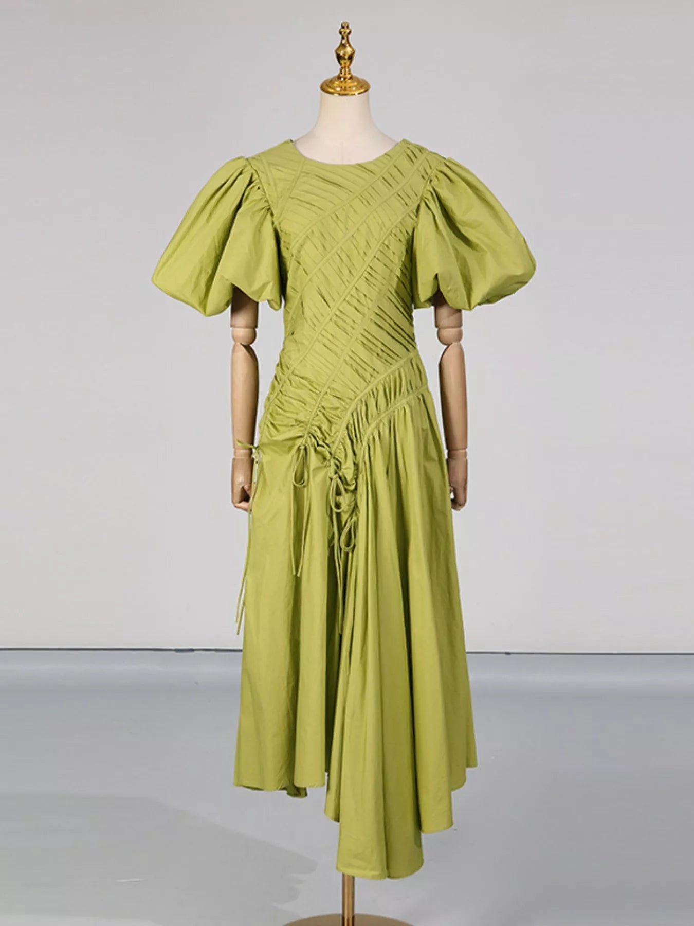 Puff Sleeve Ruched Midi Dress