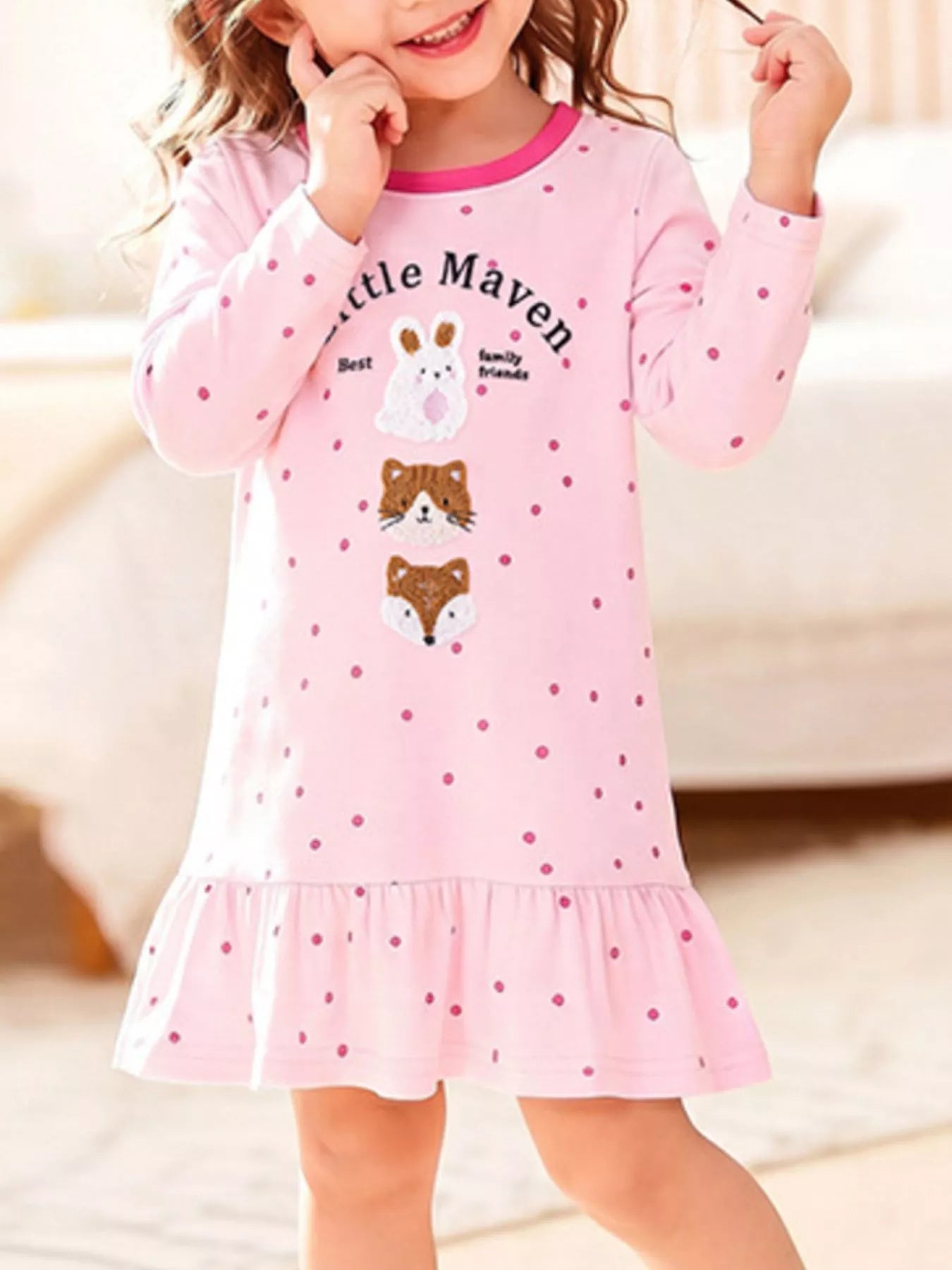 Children's Animal Long-Sleeve Ruffle Hem Dress