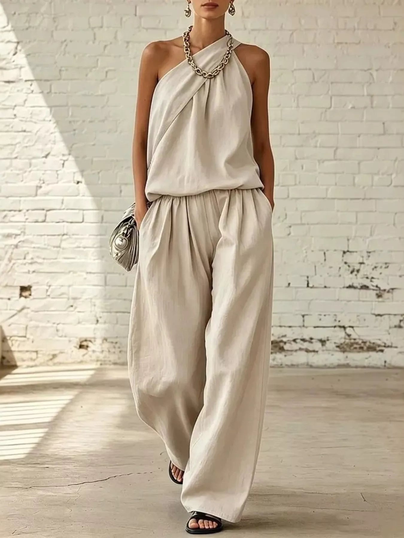 Full Size Sleeveless Top and Wide-Leg Pants Set Plus Size