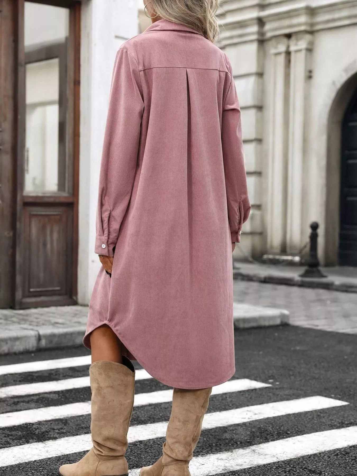 Corduroy Shirt Dress with Button-Down Front