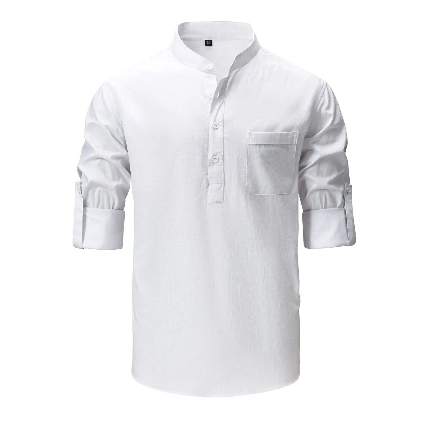 Men's Full Size Mandarin Collar Roll-Up Sleeve Shirt Plus Size