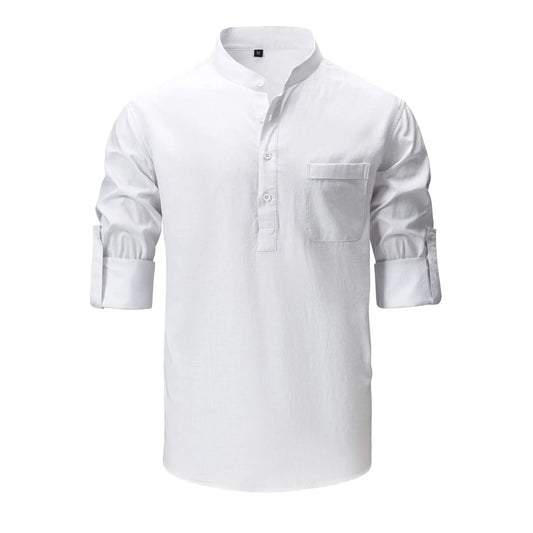 Men's Full Size Mandarin Collar Roll-Up Sleeve Shirt Plus Size