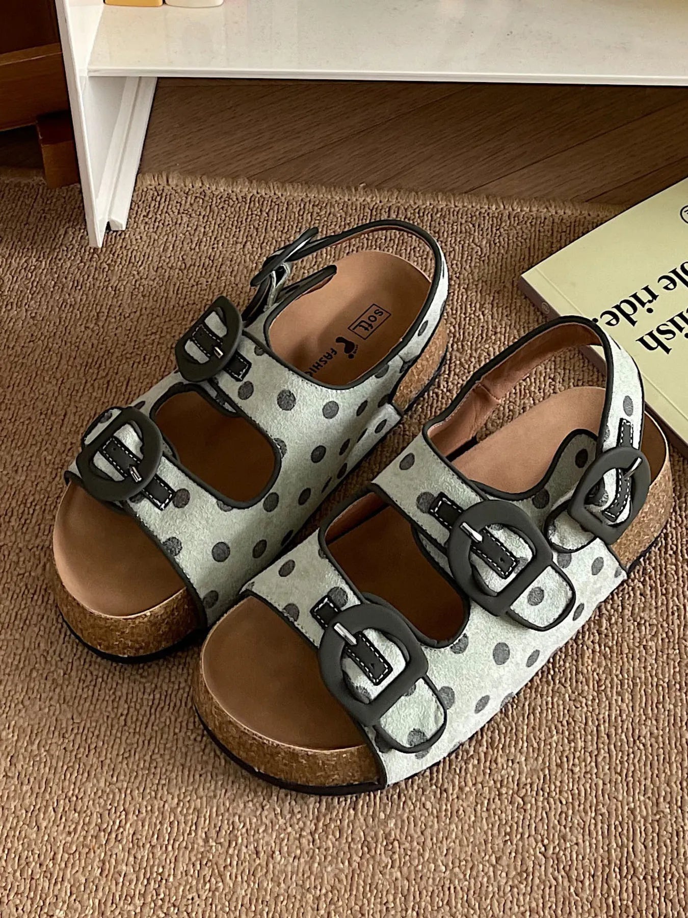 Polka Dot Double Buckle Platform Sandals