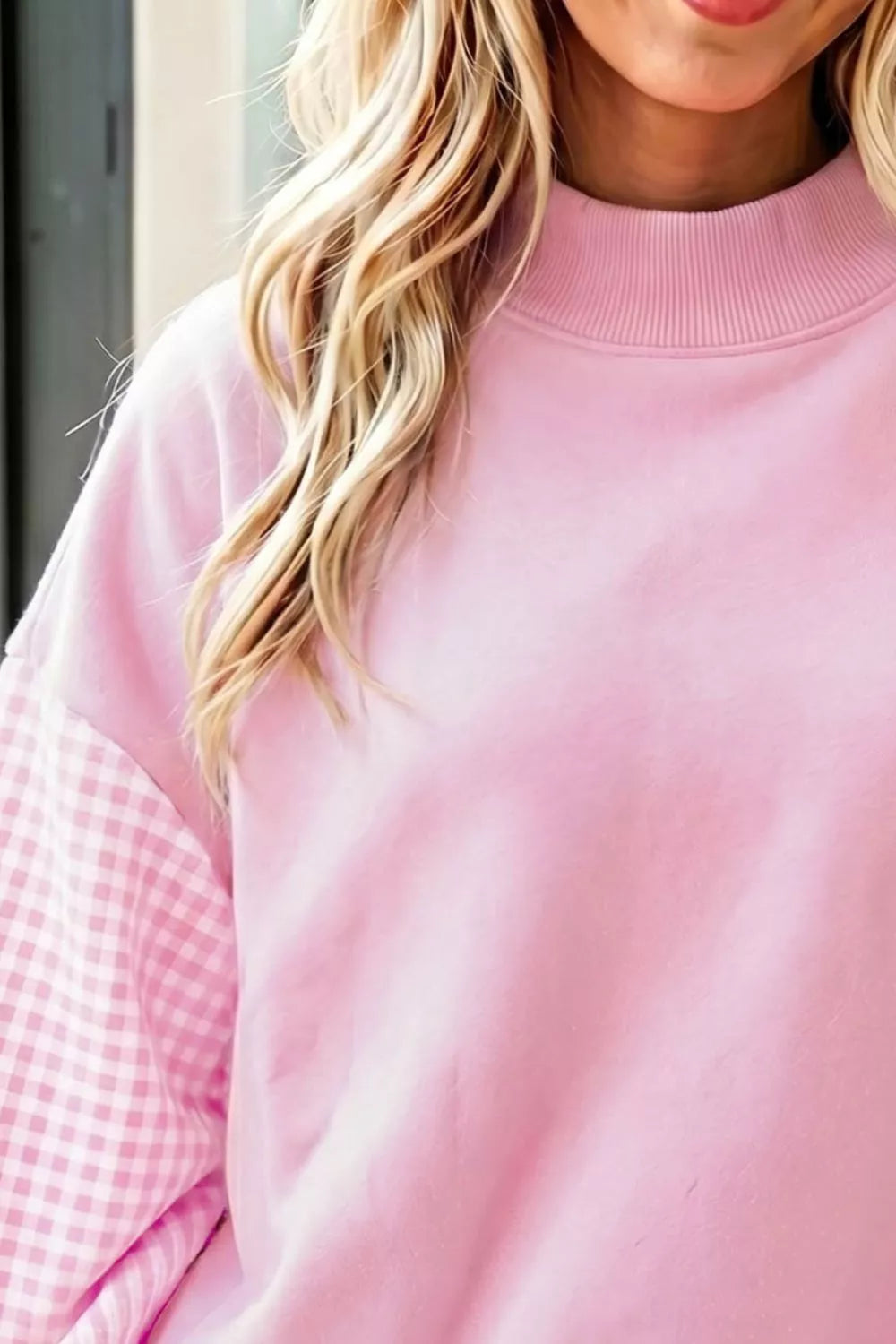 Plaid Sleeve Colorblock Loose Tunic Sweatshirt