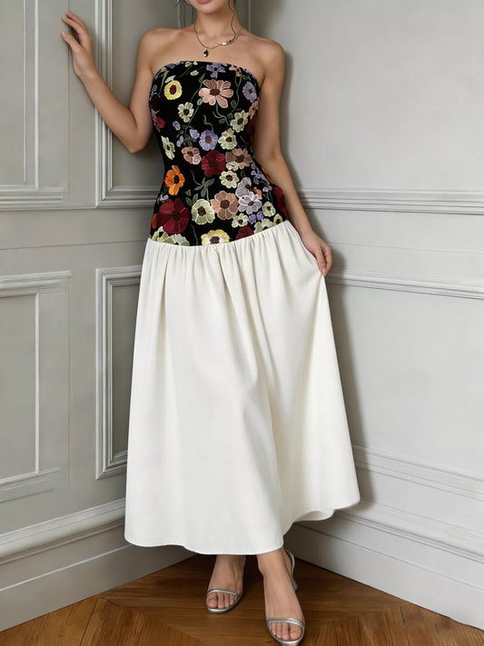 Floral Embroidered Tube Maxi Dress