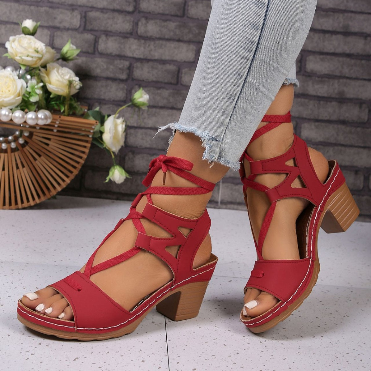 Lace-Up Block Heel Sandals