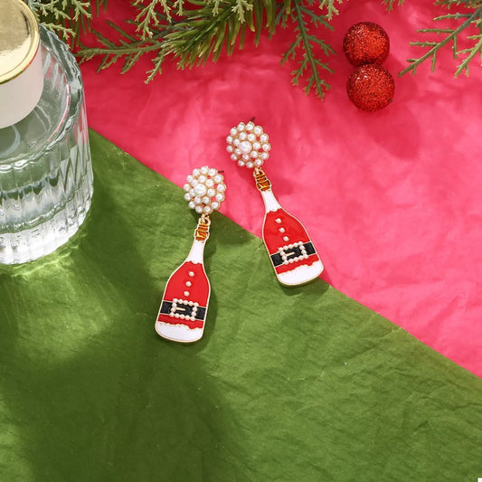 Christmas Champagne Bottle Drop Earrings