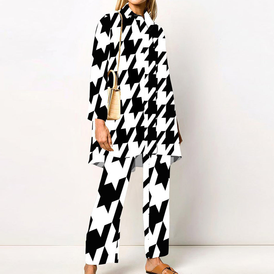 Cross Border Autumn Printing Long Sleeve Fashion Suit