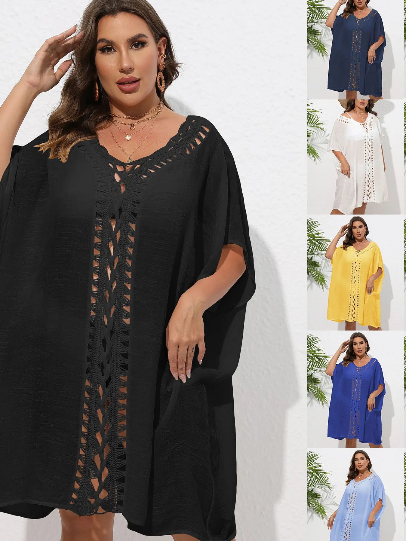 Crochet Trim V-Neck Beach Cover Up Dress