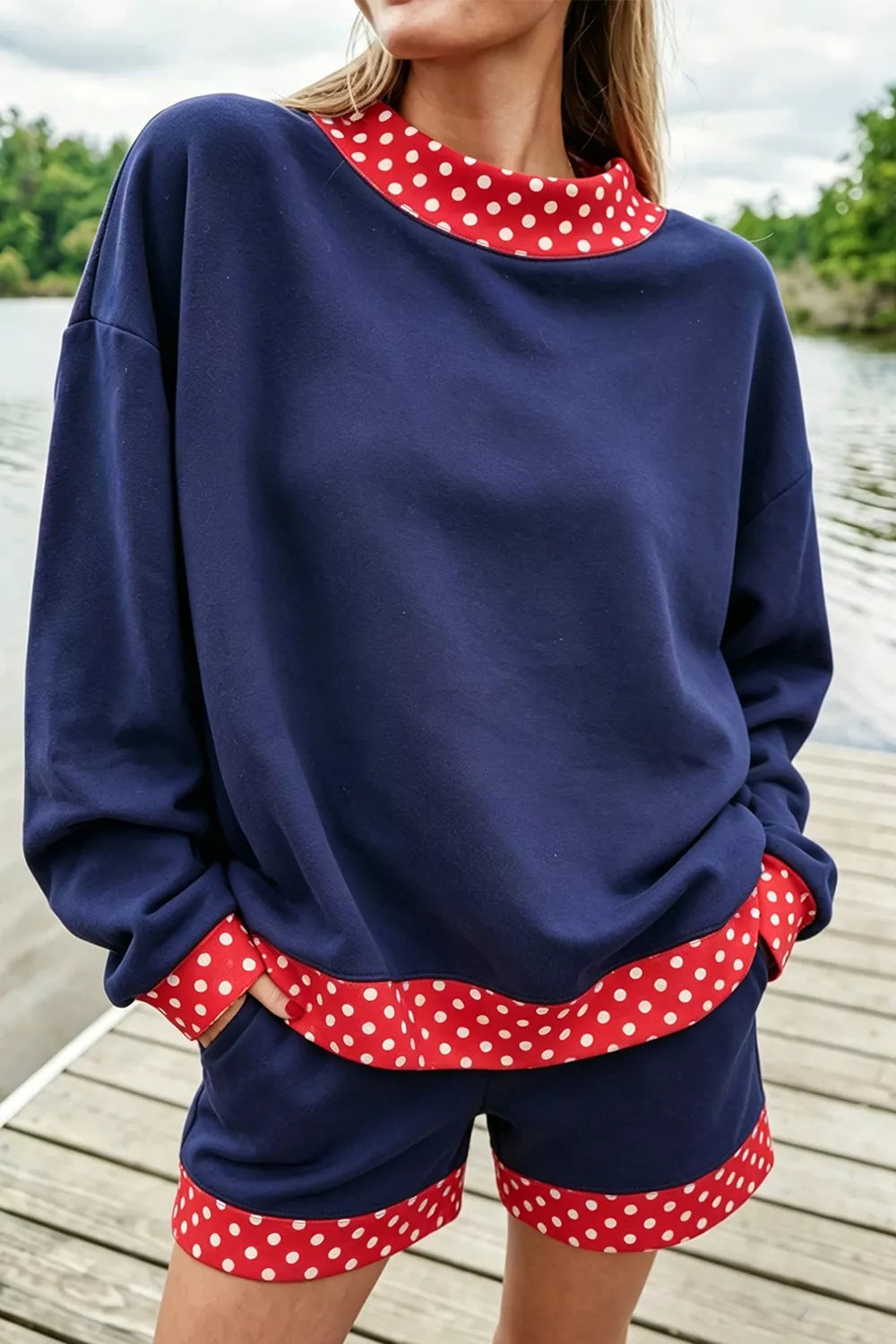 Polka Dot Trim Top and Shorts Set