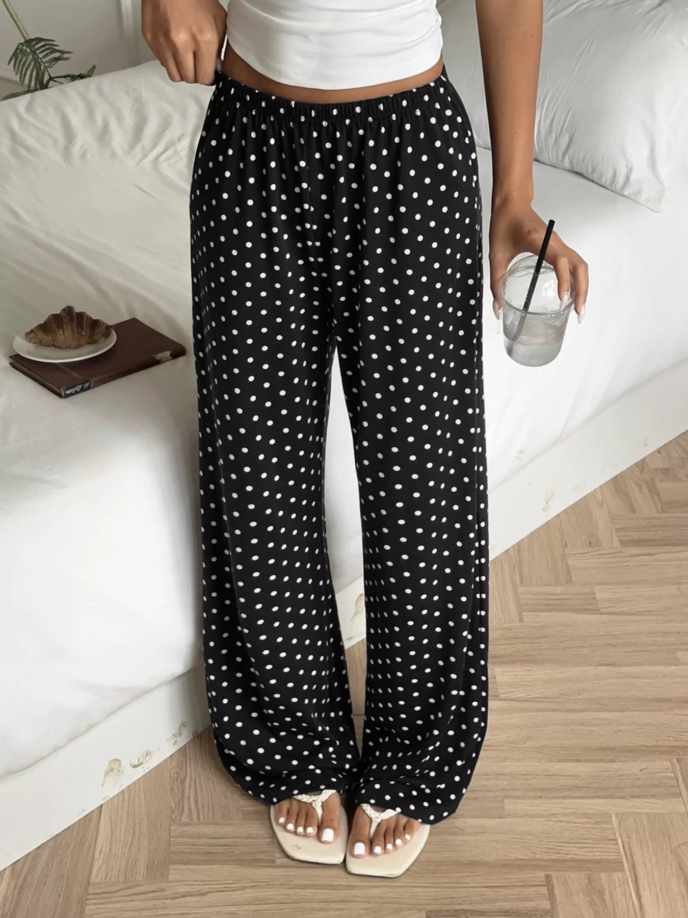 Polka Dot Wide-Leg Pants