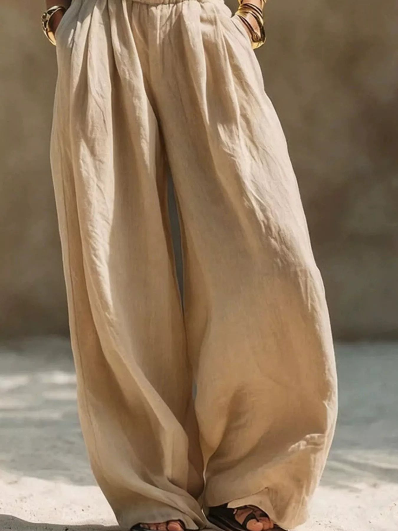Full Size Elastic Waistband Wide Leg Pants Plus Size