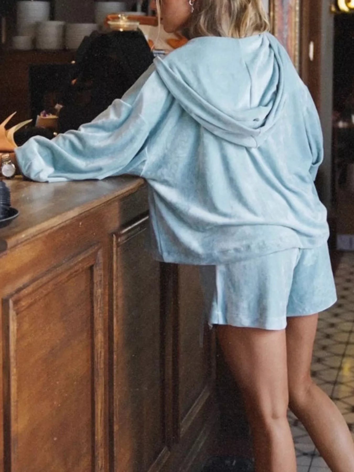 Zip Up Hooded Outerwear and Shorts Set