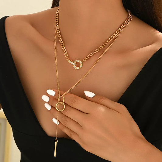 Double Layered Chain Y-Shaped Pendant Necklace