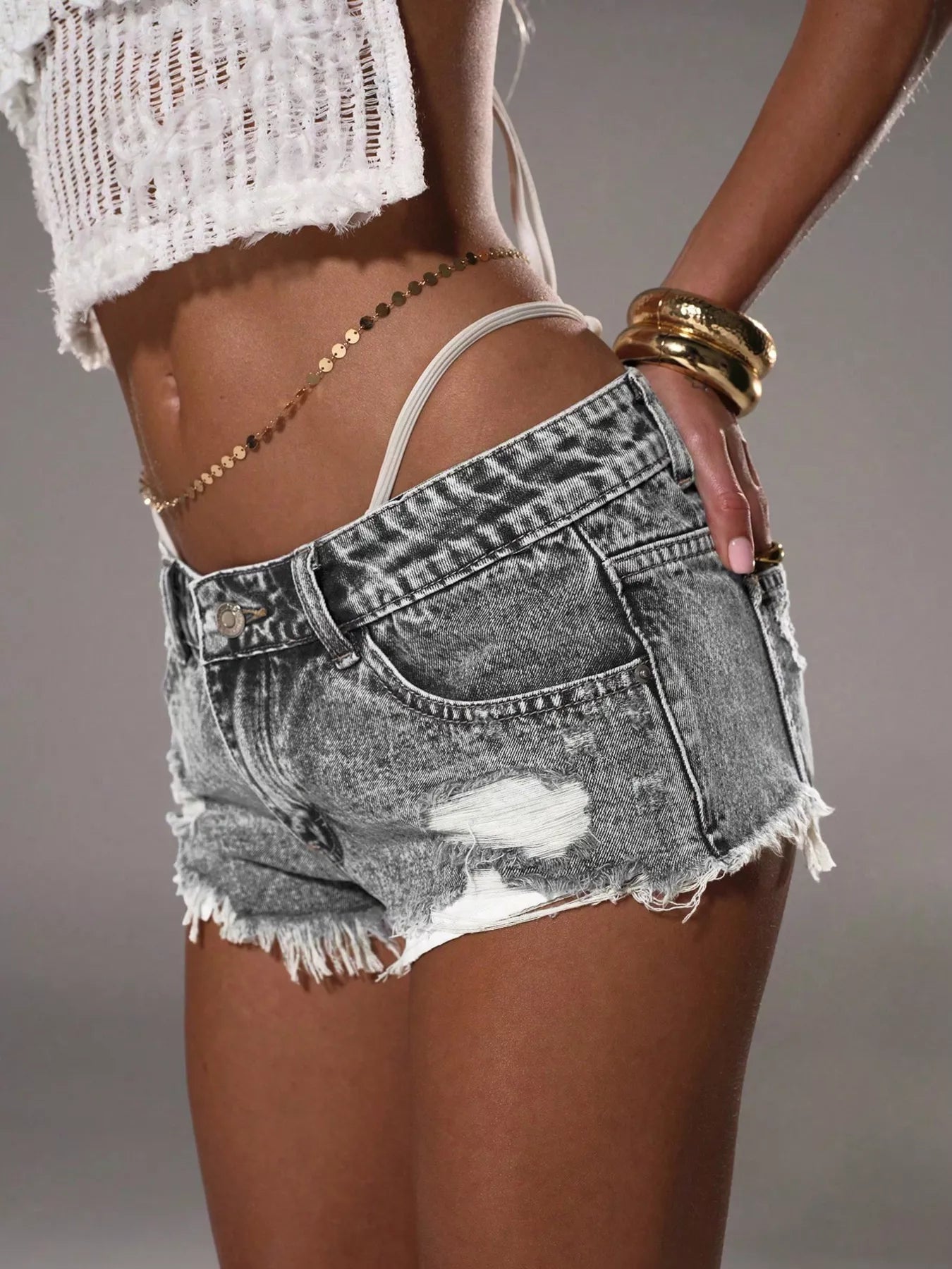 Distressed Acid Wash Denim Shorts