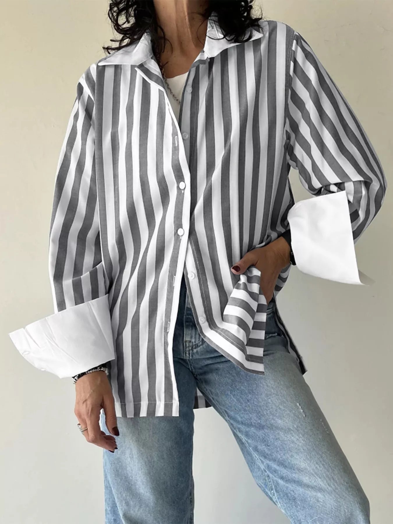 Striped Button-Up Long Sleeve Shirt