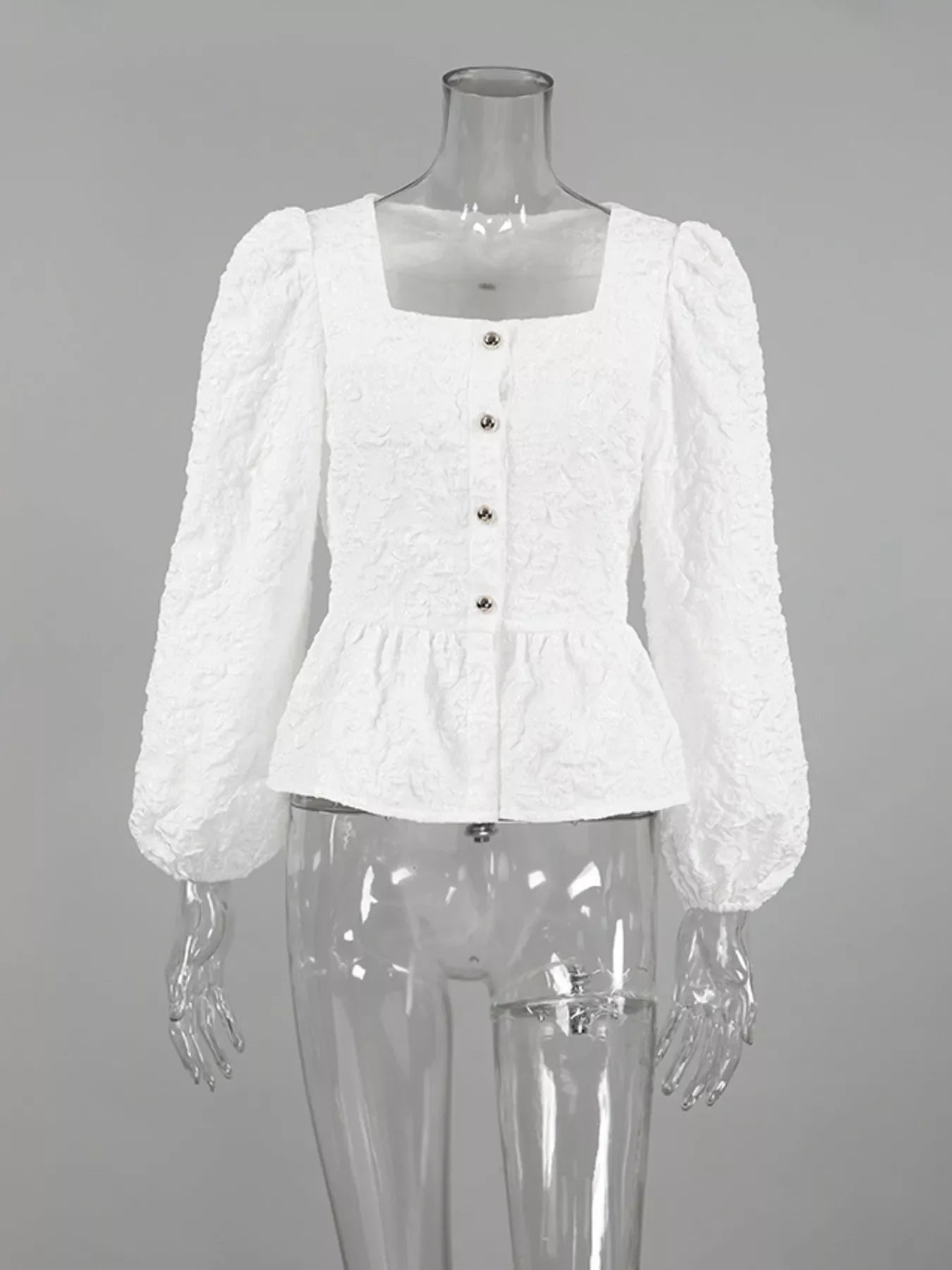 Square Neck Textured Peplum Blouse