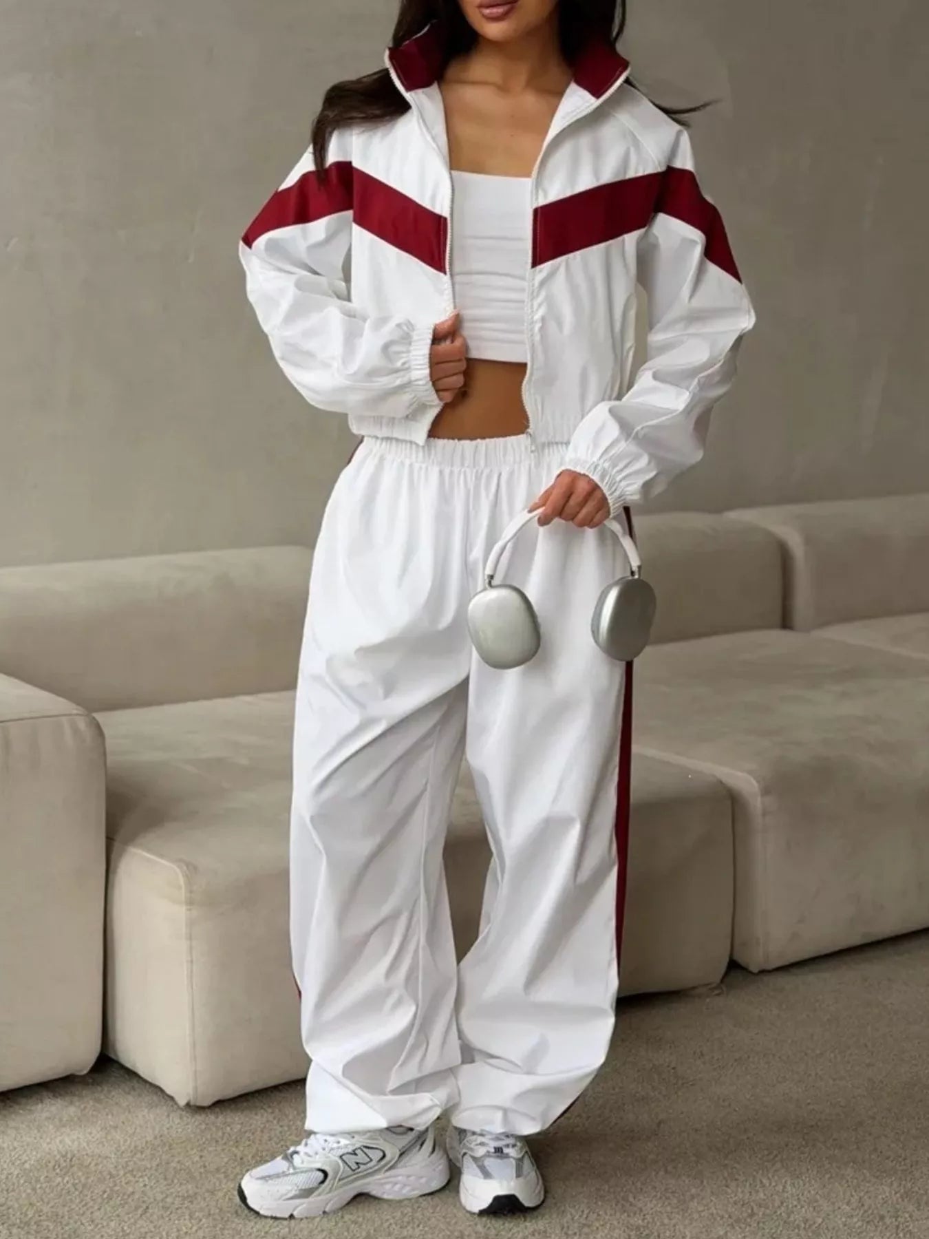 Color Block Zip Up Outerwear and Pants Set