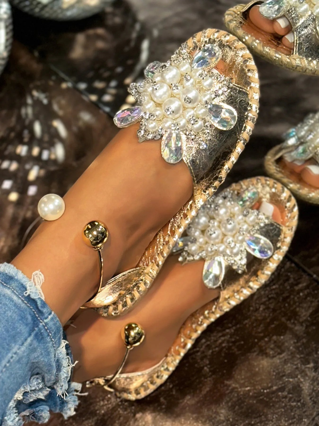 Pearl Embellished Flat Sandals