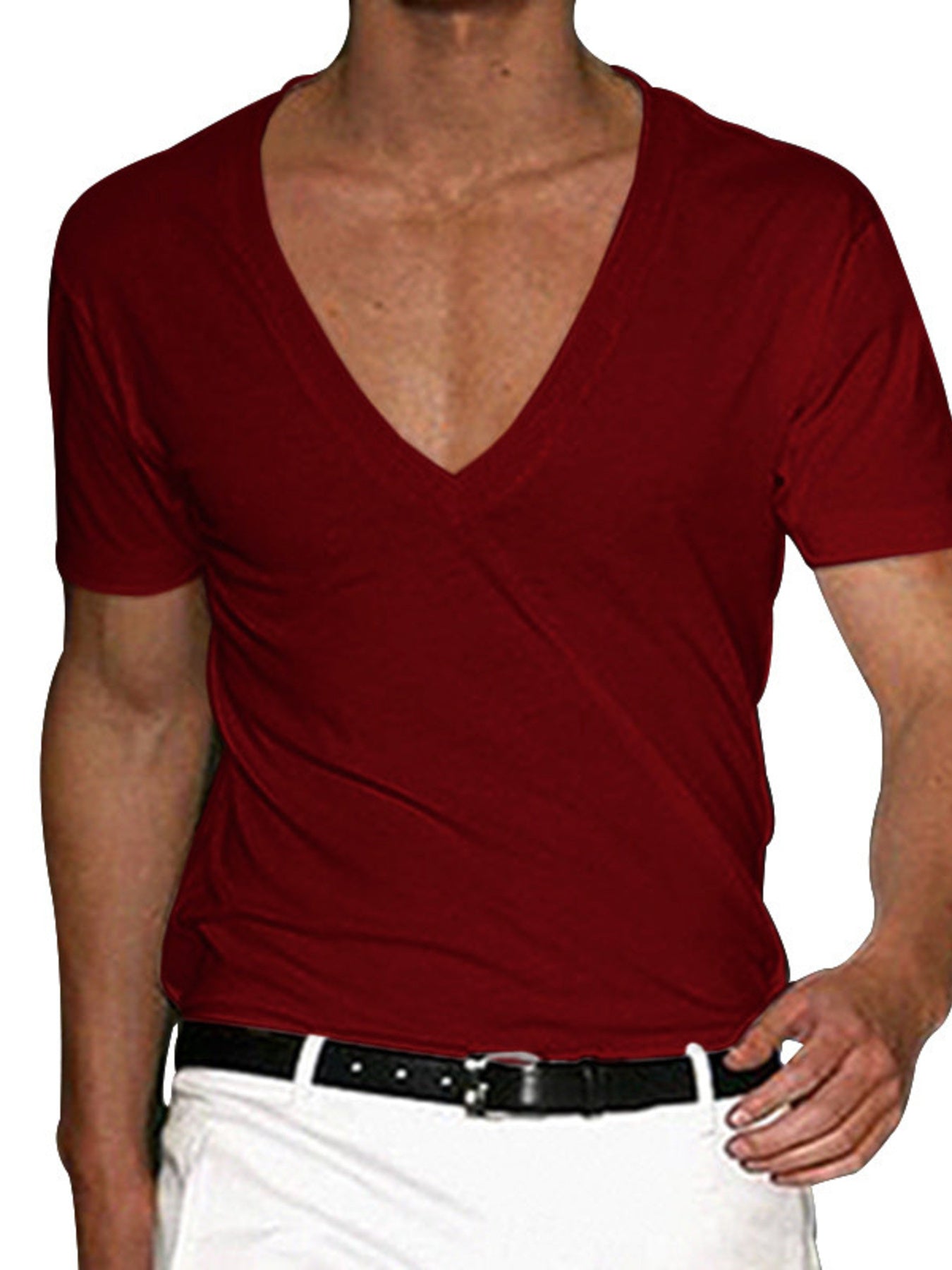 Men's Plus Size Deep V-Neck Slim Fit T-Shirt