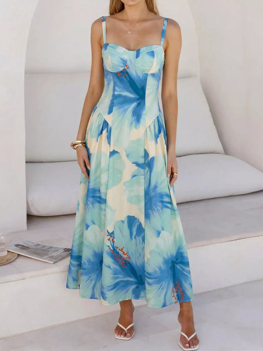 Floral Print Sweetheart Neck Dress