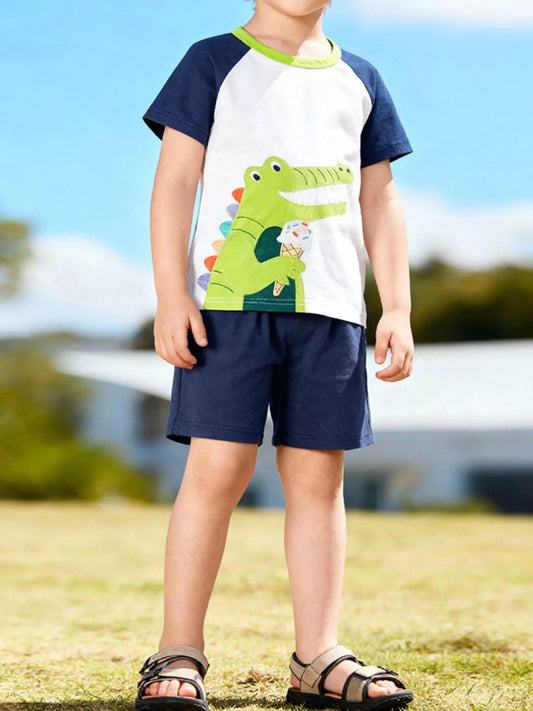 Children's Crocodile Ice Cream Graphic Tee & Shorts Set