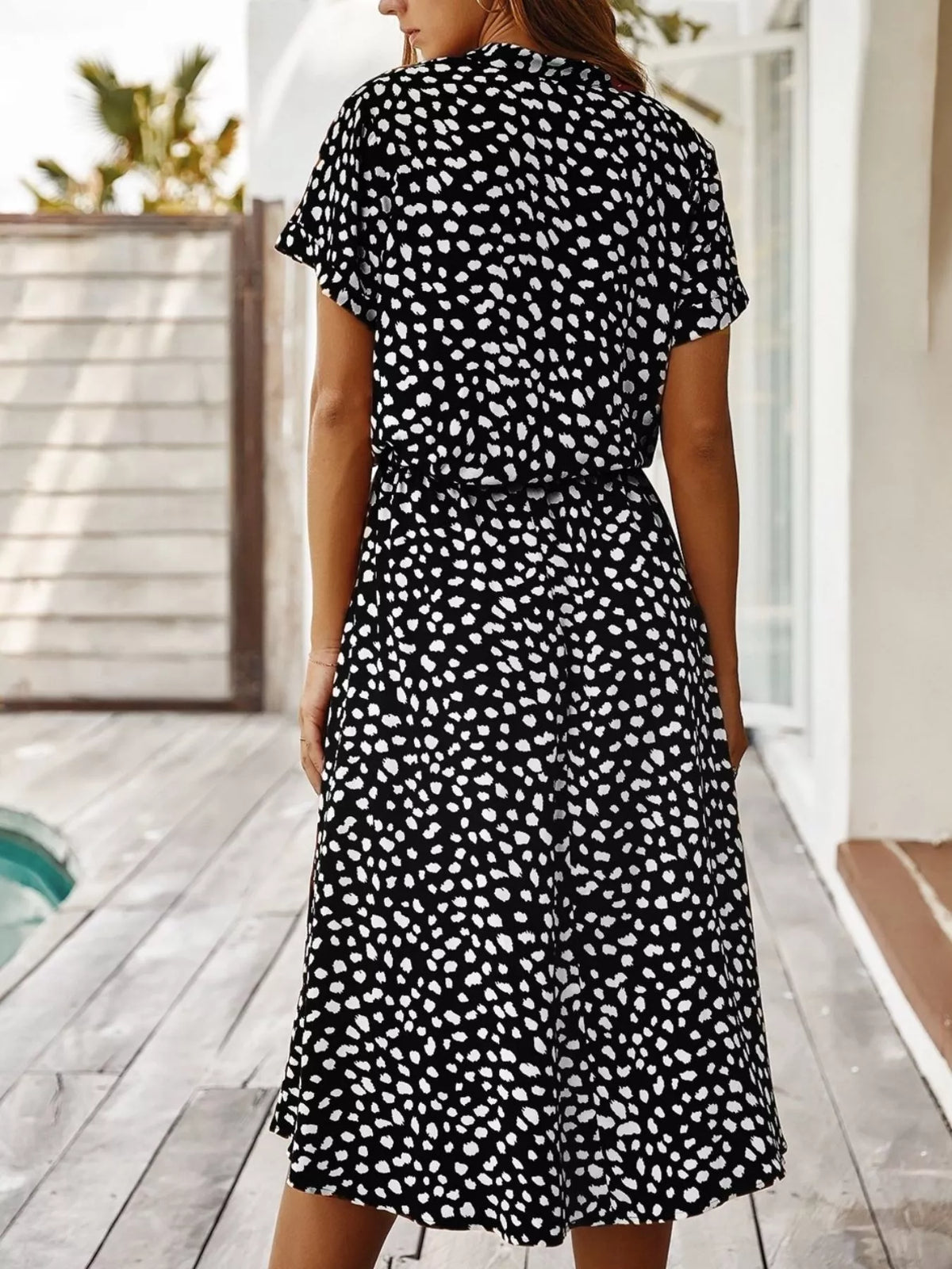Animal Print Drawstring Waist Midi Dress
