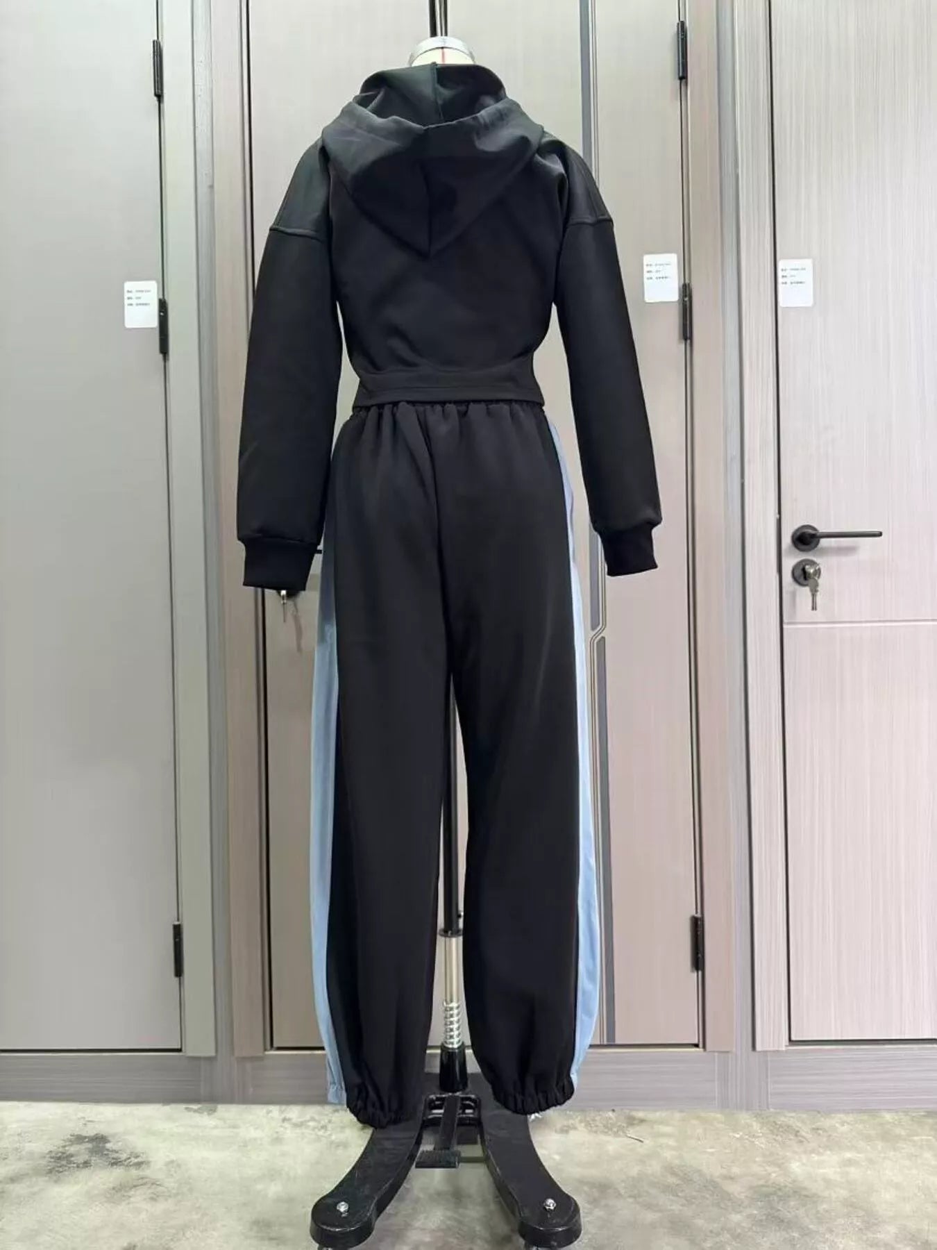 Color-Block Zip-Up Crop Hoodie and Joggers Set