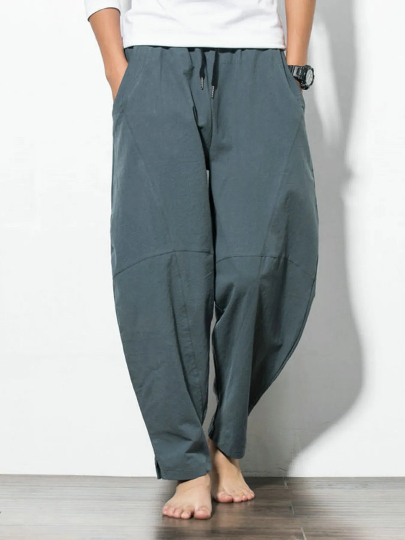 Men's Plus Size Casual Drawstring Wide Leg Pants