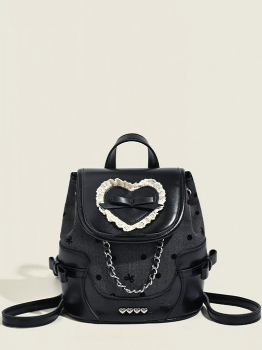 Heart Decor Chain Detail Backpack Bag