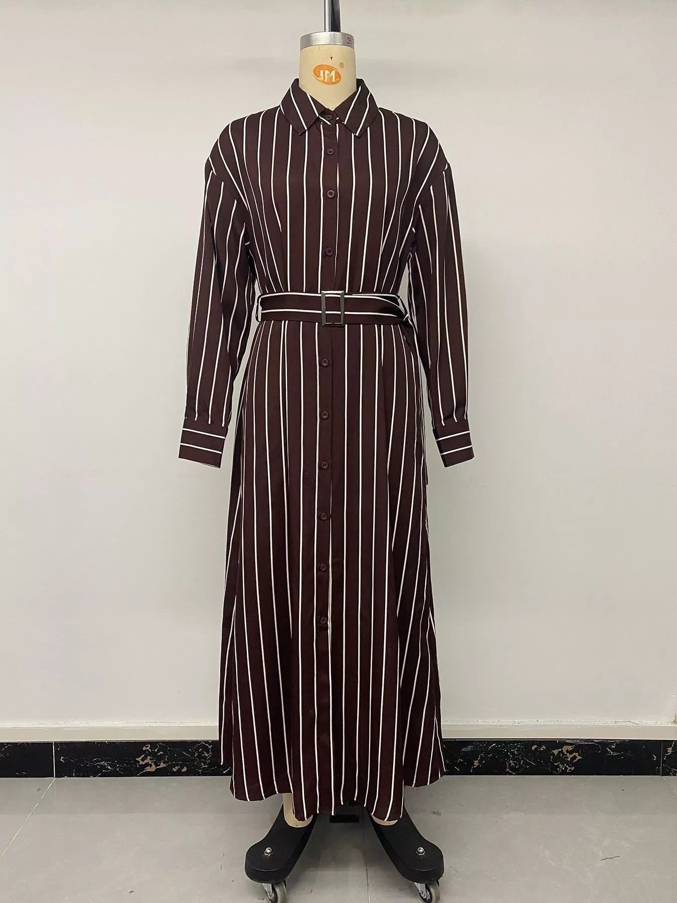 Striped Long Sleeve Belted Shirt Dress