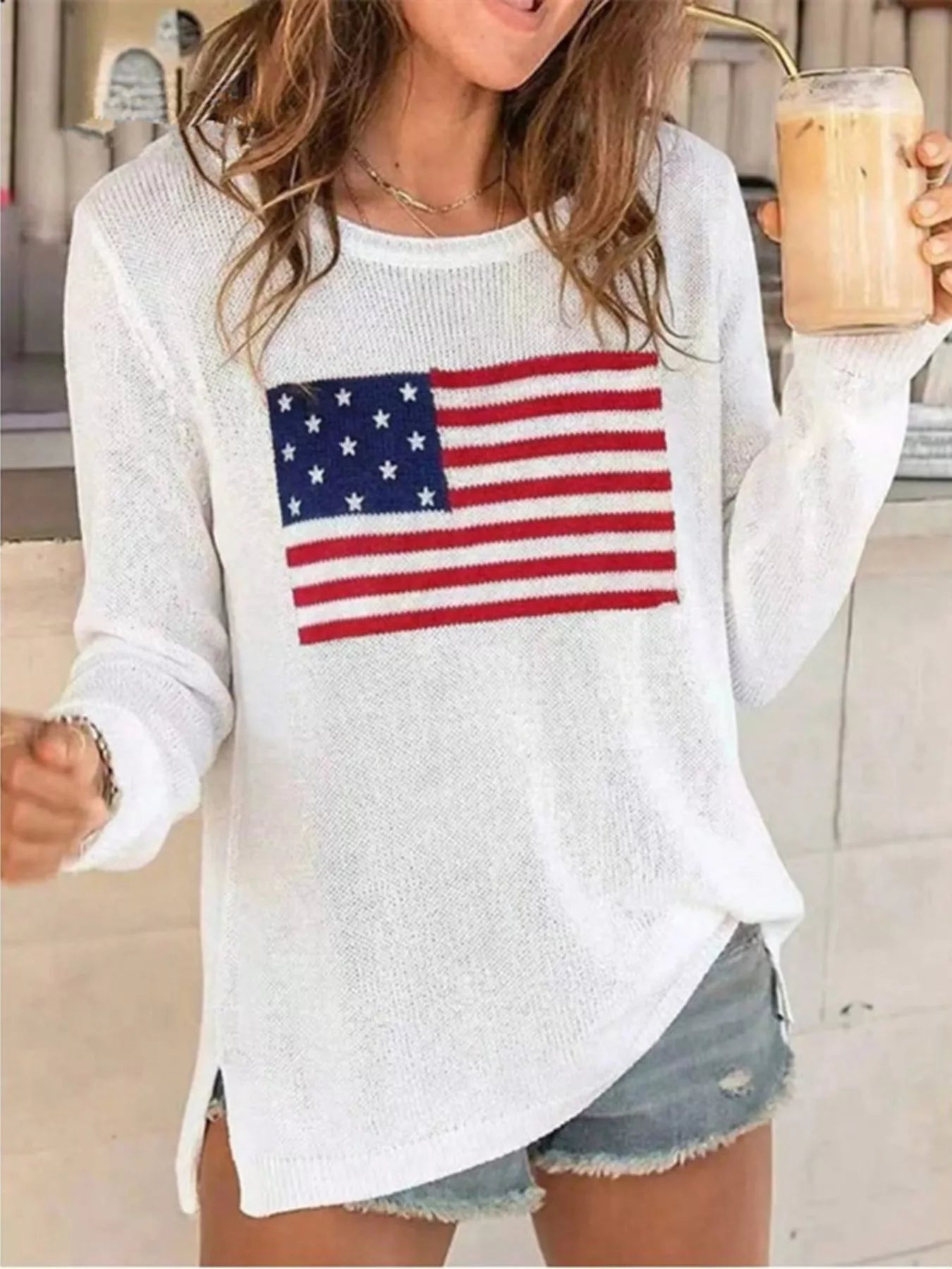 American Flag Long Sleeve Sweater