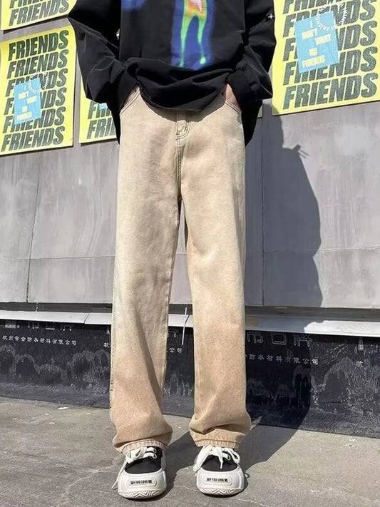Men's Full Size Vintage Wash Wide Leg Jeans Plus Size