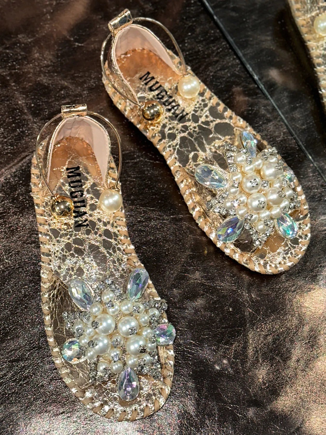 Pearl Embellished Flat Sandals