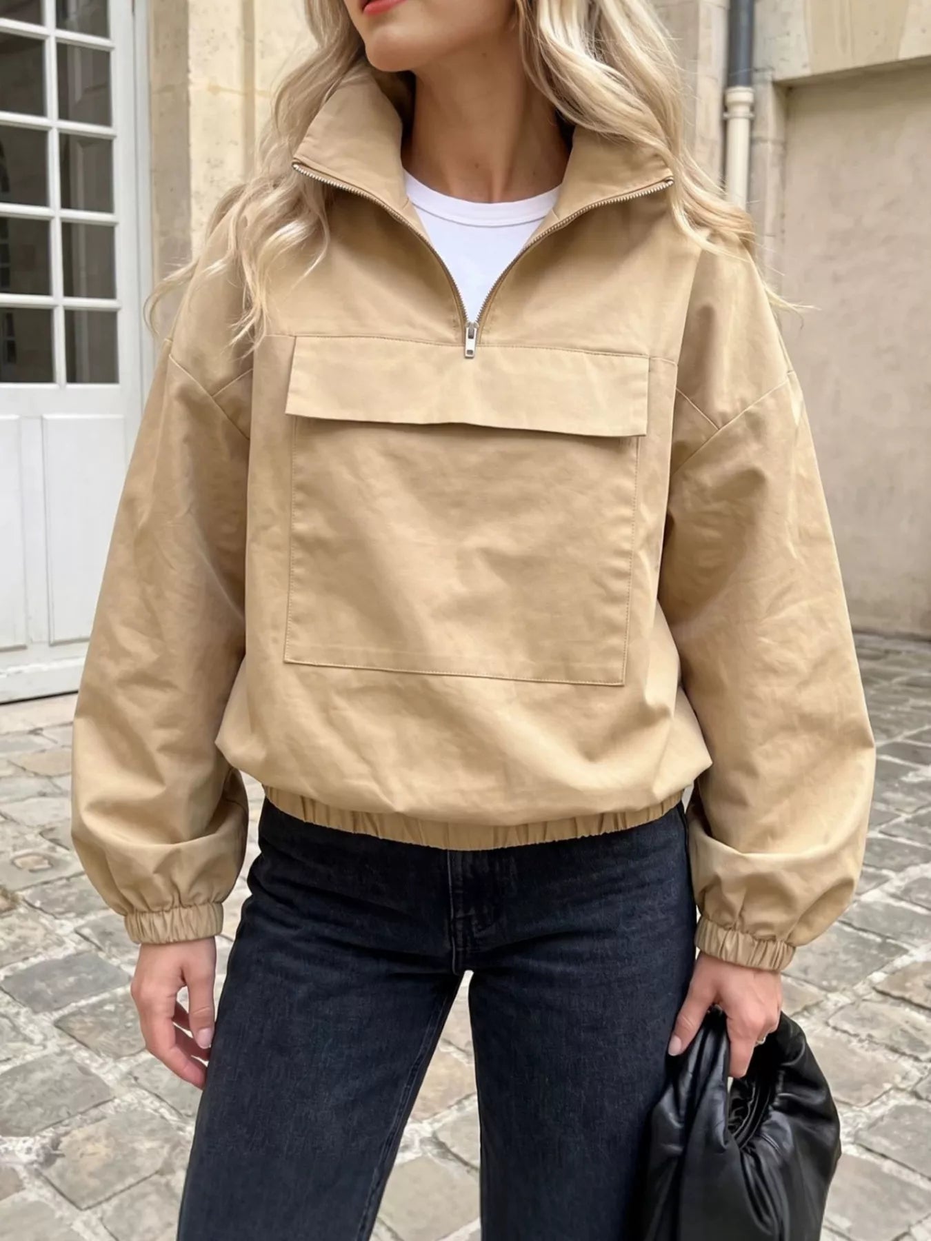 Quarter Zip Front Flap Pocket Top