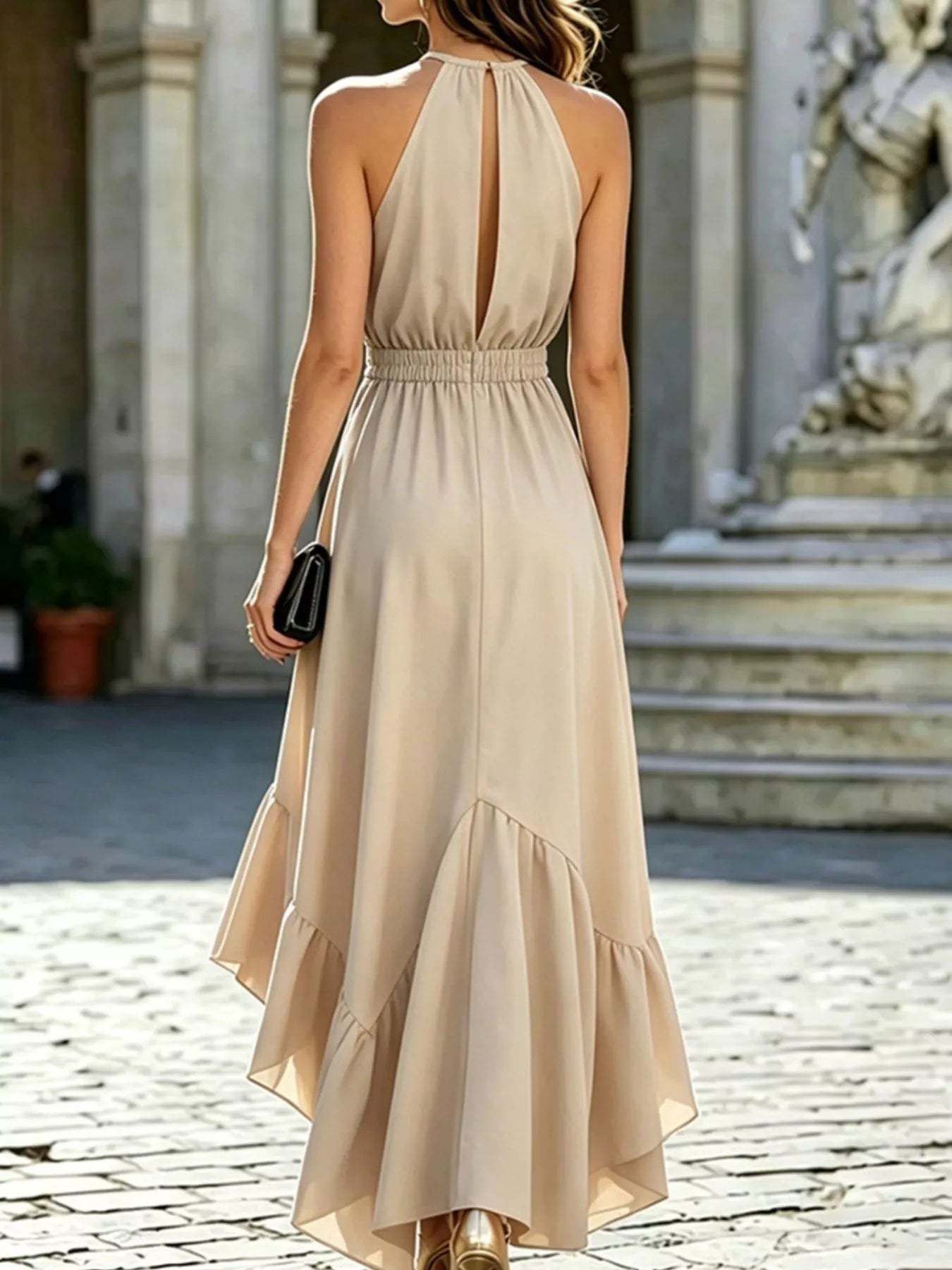 Ruffled High-Low Sleeveless Maxi Dress