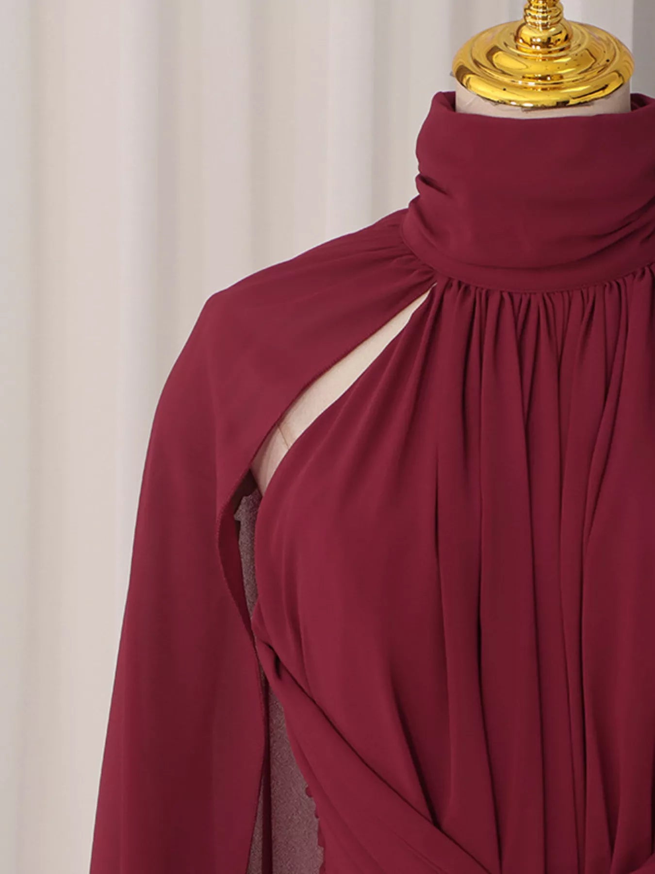 Ruched Halter Neck Cape Maxi Dress