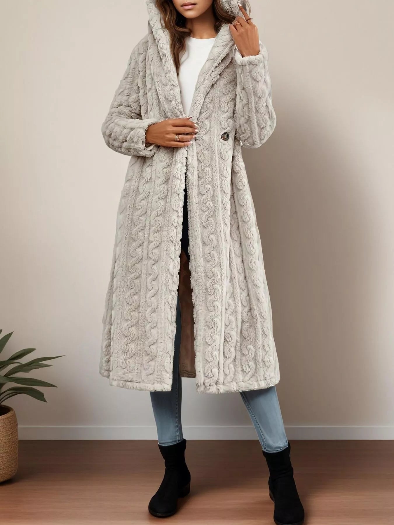 Cozy Hooded Button Up Longline Outerwear