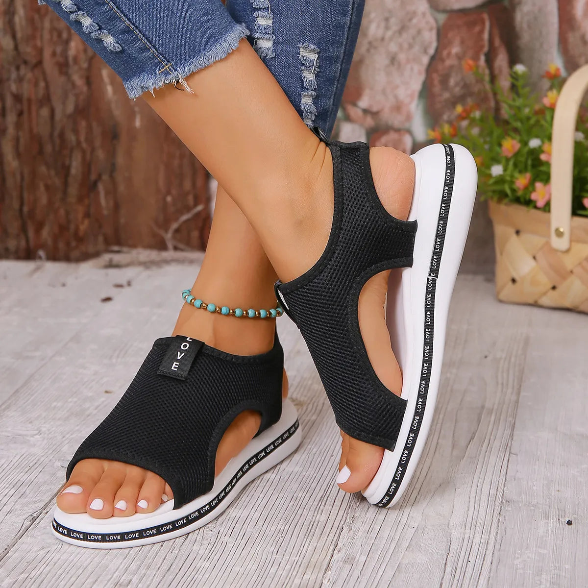 Mesh Open Toe Platform Sandals