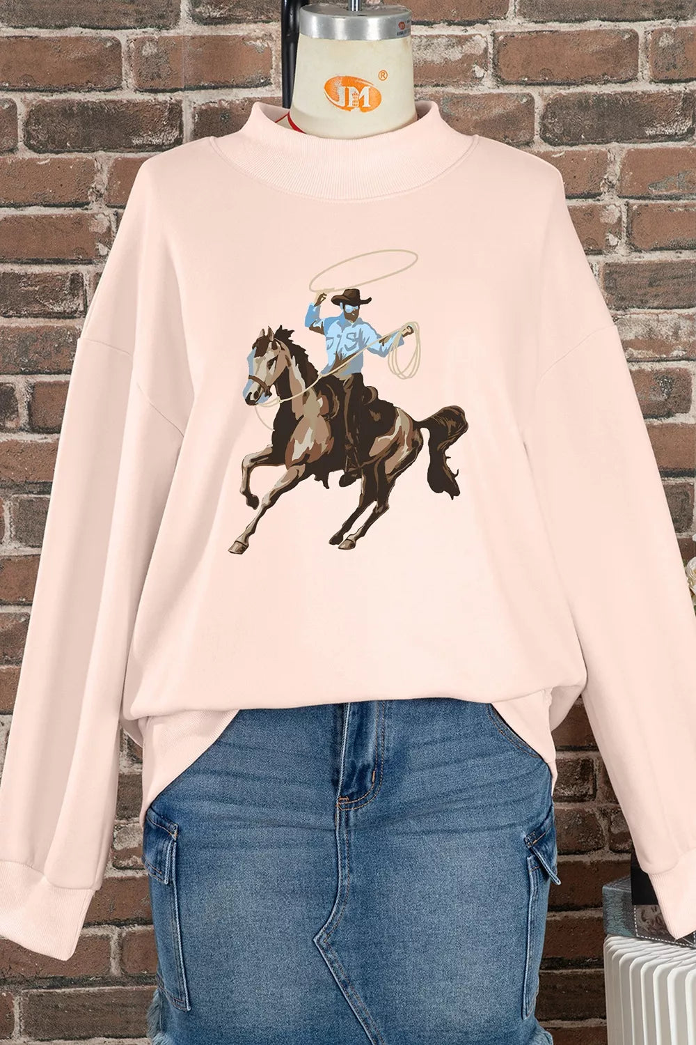 Western Cowboy Rodeo Print Mock Neck Sweatshirt