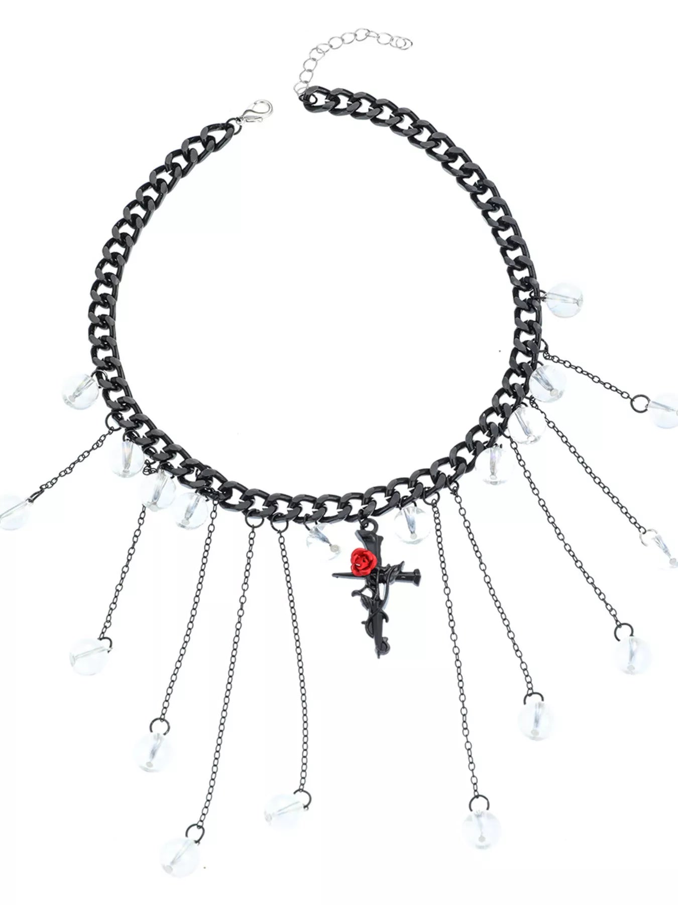 Gothic Rose Cross Dangle Necklace