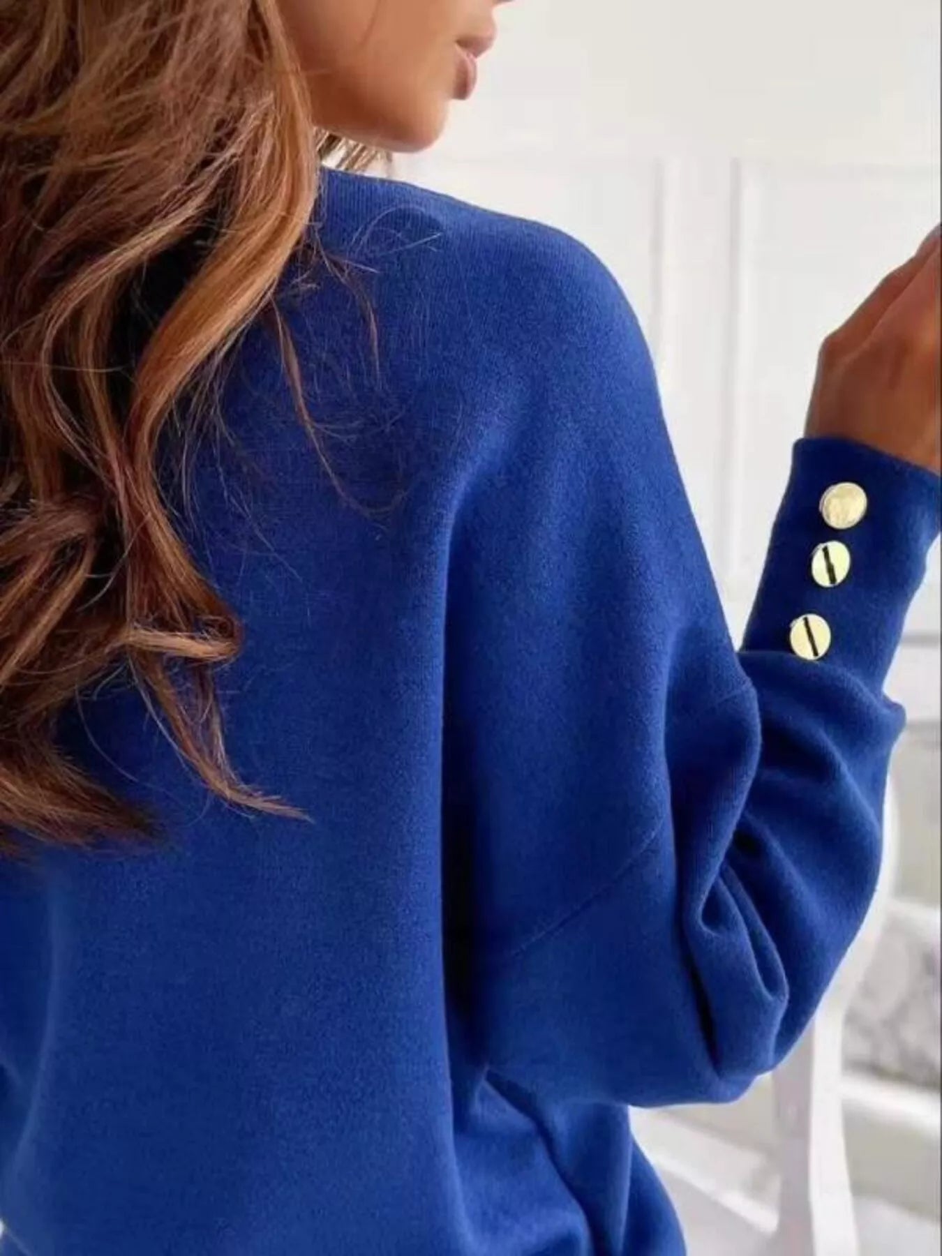 V-Neck Button Cuff Top