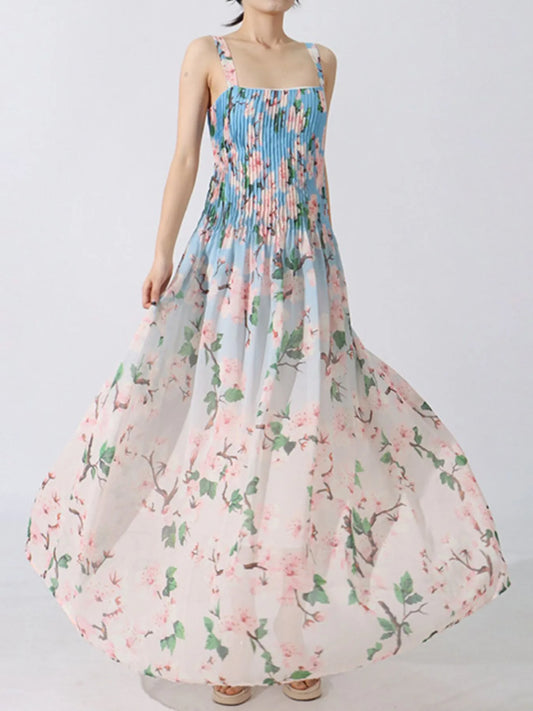 Floral Print Pleated Maxi Dress