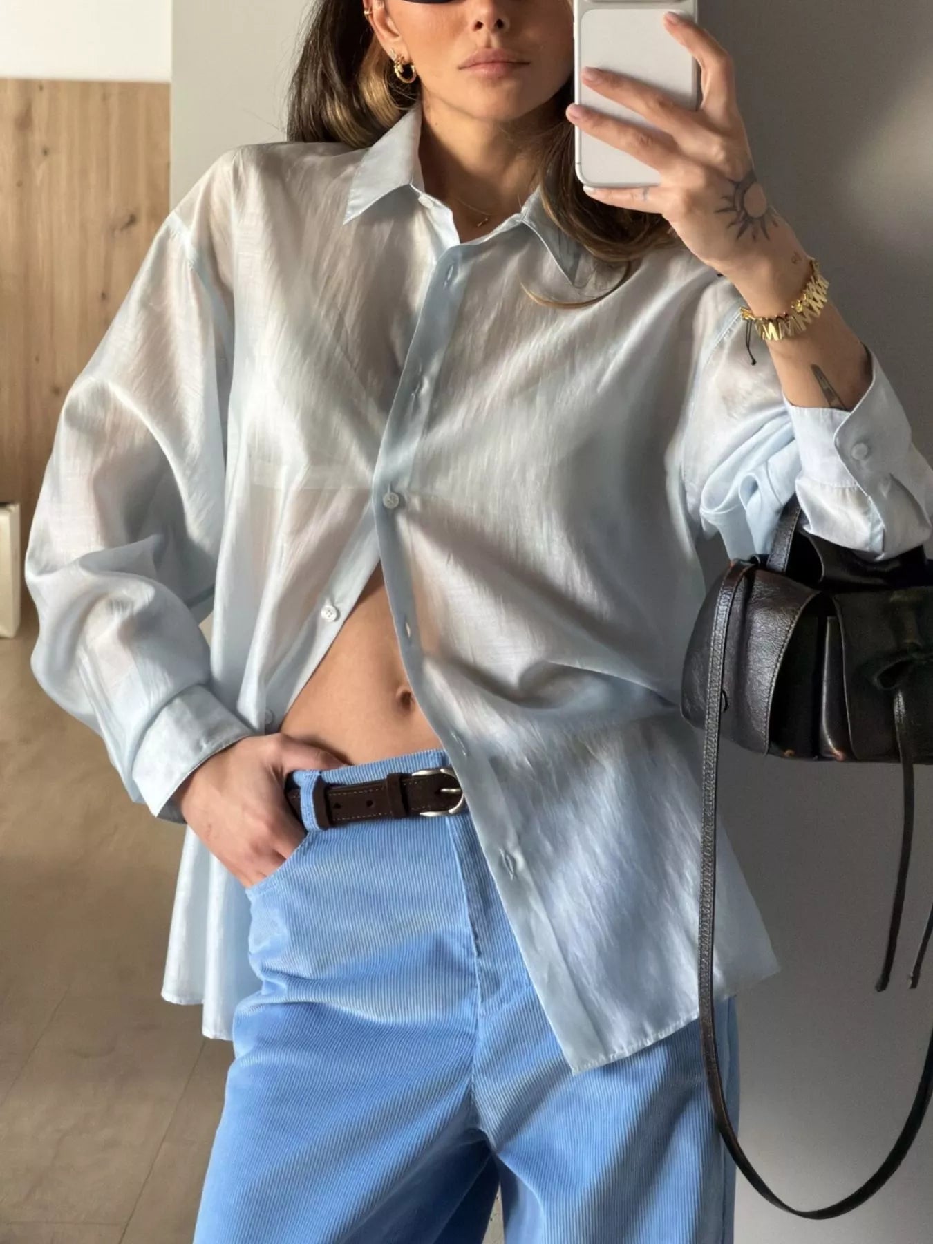 Sheer Oversized Button-Up Shirt