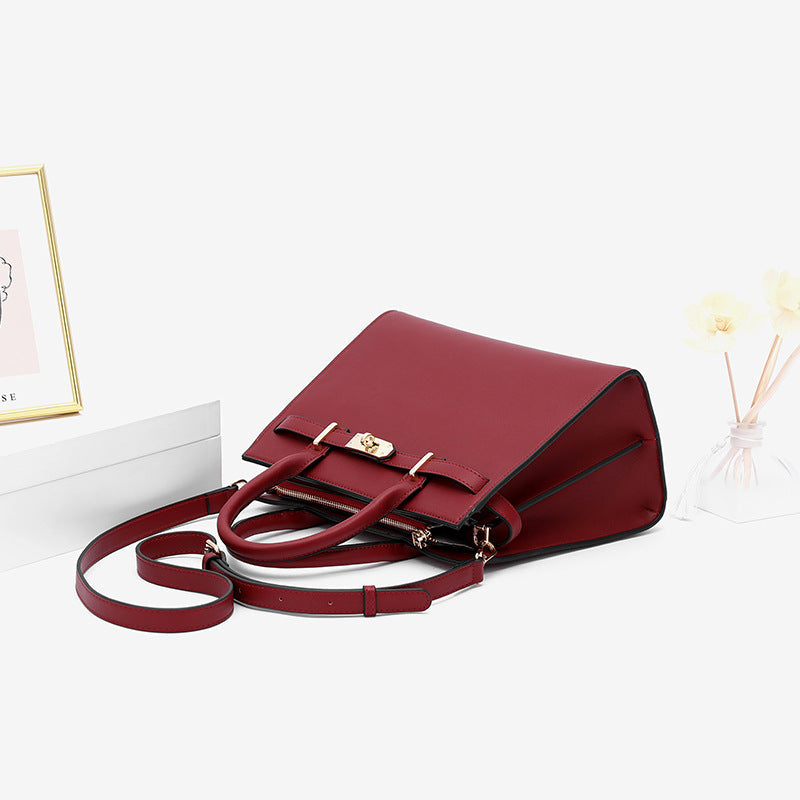 Leather Handbag with Detachable Shoulder Strap