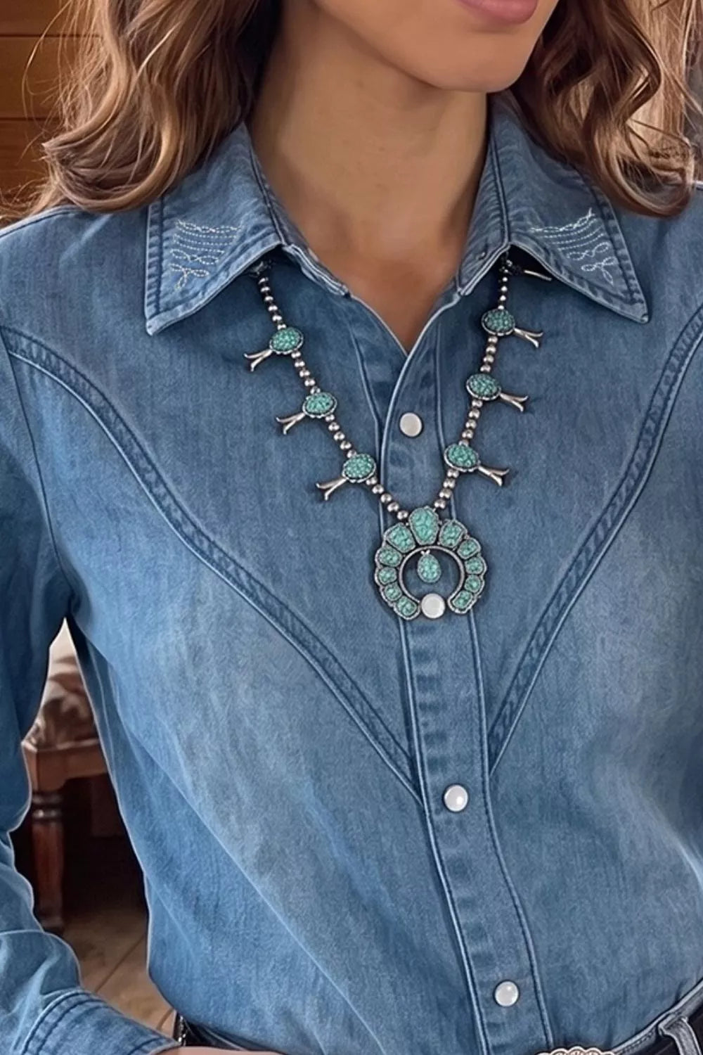 Long Sleeve Collared Neck Denim Shirt